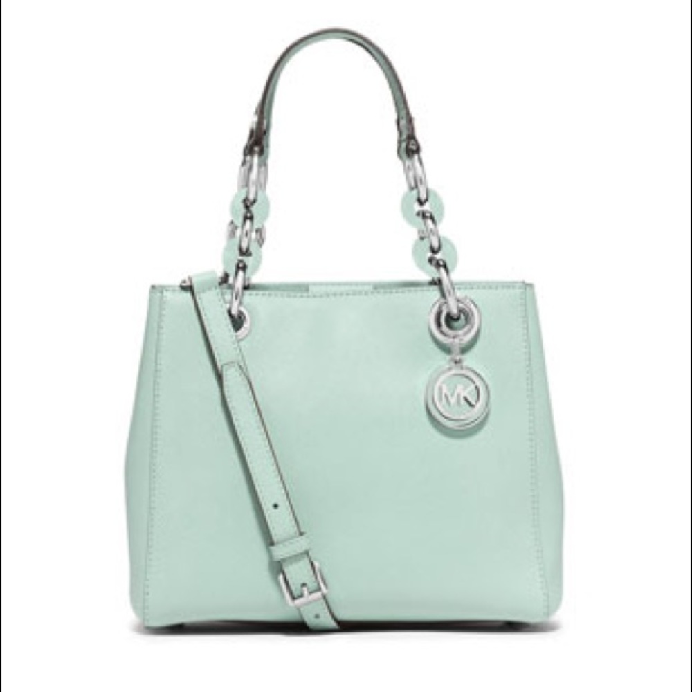 Cynthia Small Saffiano Satchel Bag, Celadon